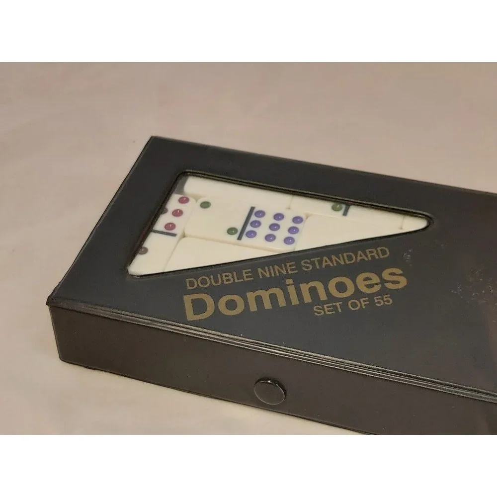 Double Nine Professional Dominoes Set of 55 with case multicolor dots vintage